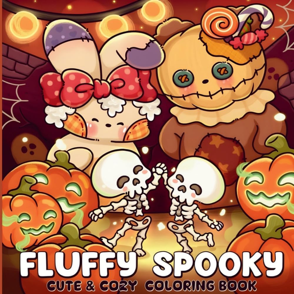 Fluffy Spooky: A Cute & Cozy Halloween Coloring Book — 48 Unique Kawaii Illustrations of Pumpkins, Ghosts, Skeletons & Spooky Friends