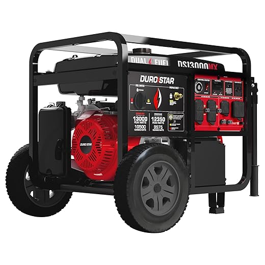 DuroStar DS13000MX 13,000-Watt 500cc Dual Fuel Portable Generator - Gas and Propane, Remote Electric Start, Whole Home Power Backup, Transfer Switch Ready, RV & Emergency Ready