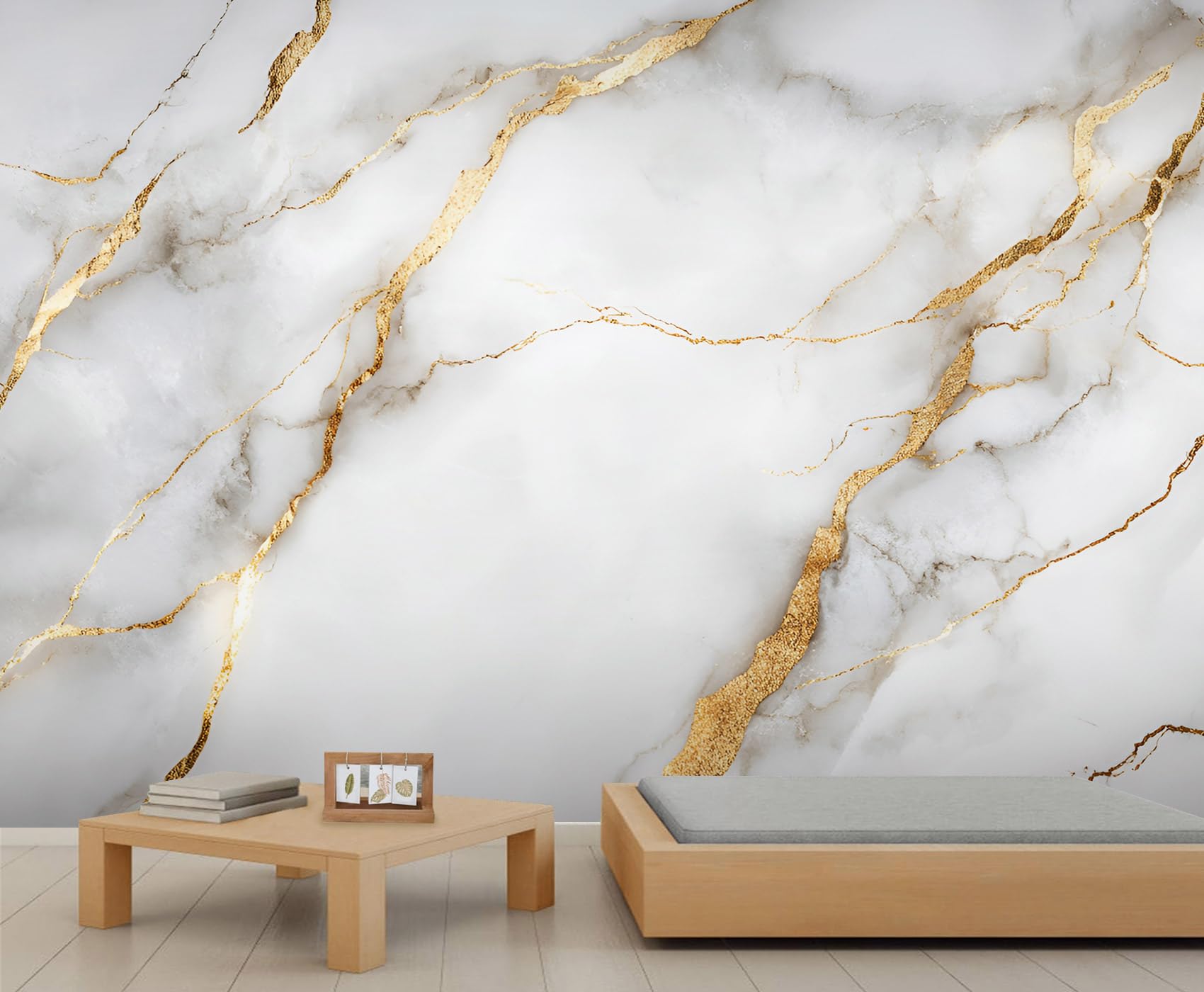 Modern Wall Mural 250x175cm White Gold Marble Mural Contemporary Wallpaper for Living Room Bedroom Marble Wall Decor (Not Peel n' Stick) — image 1