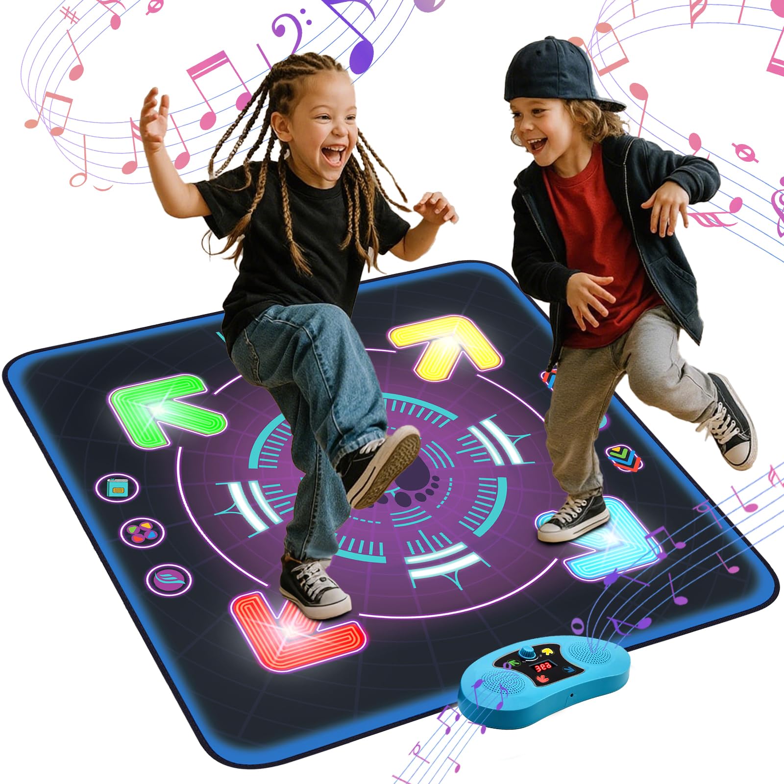 Tappeto Ballo Bambini con Luci, Tappeto Musicale con 3 Modalità e Volume Regolabile,Tappeto Giochi con Musica Integrata, Regalo di Natale Regalo di Compleanno per Ragazzi e Ragazze 4 5 6 7 8 9 10+
