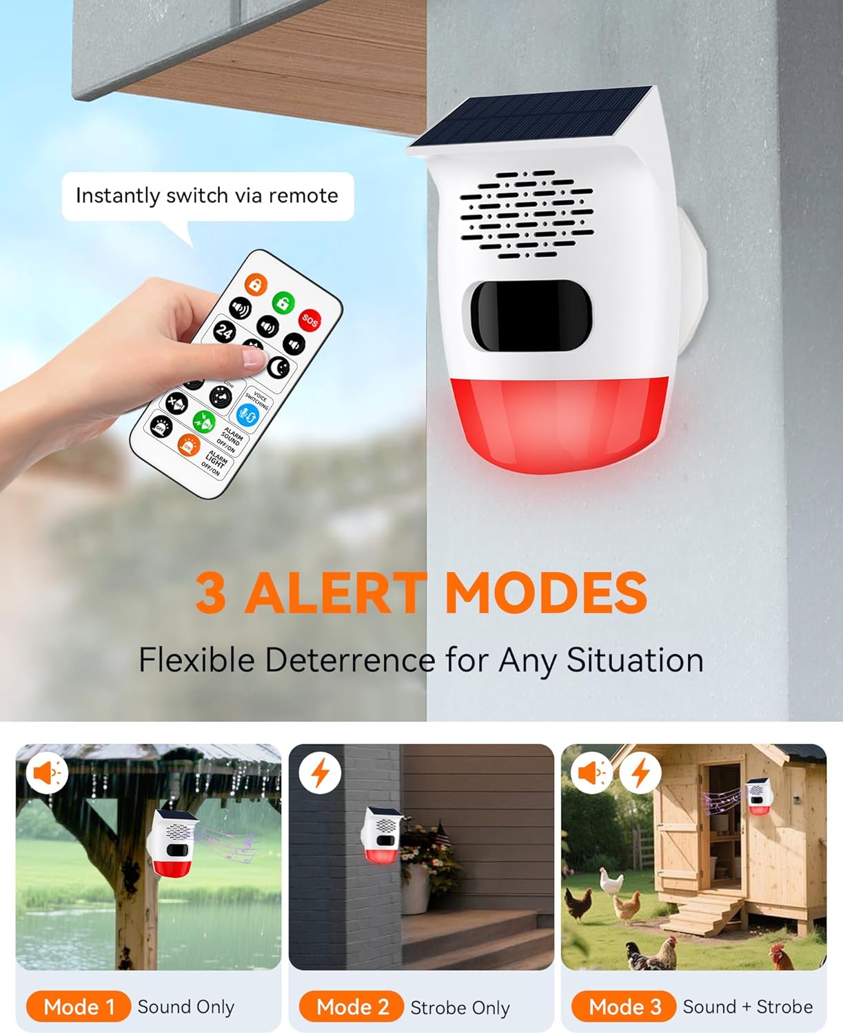 PILSAMAS 2-Pack Solar Motion Sensor Alarm - Custom Voice Upload, Deer & Raccoon Deterrent, Motion Activated Voice Player & Strobe Light, IP65 for Chicken Coop, Pool Gate, Garage, Farm Protection
