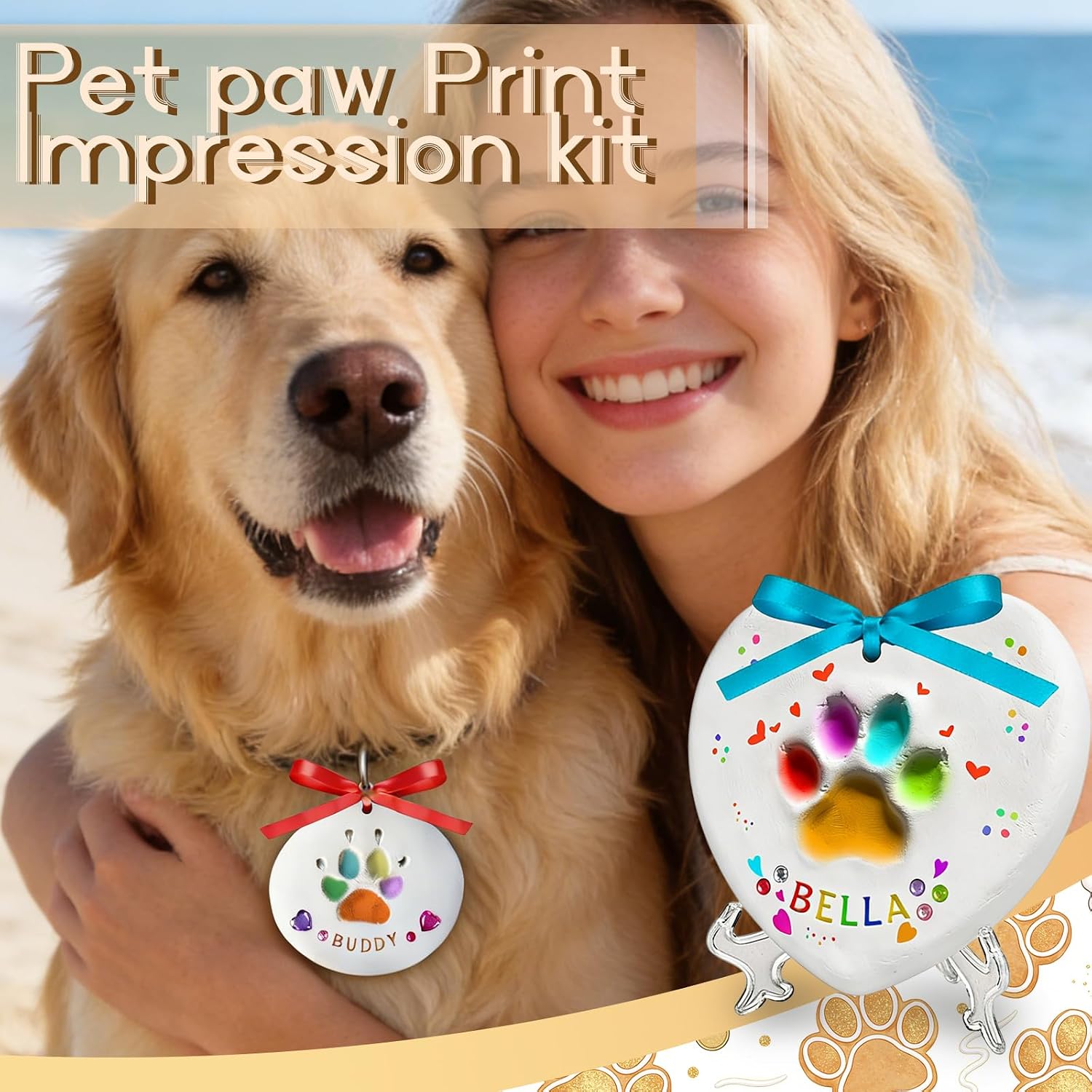 KEEPFINE Pet Paw Print Impression Kit for Dogs Cats with Trinkets, DIY Clay Keepsake, Personalized Gifts for Pet Lovers image 4