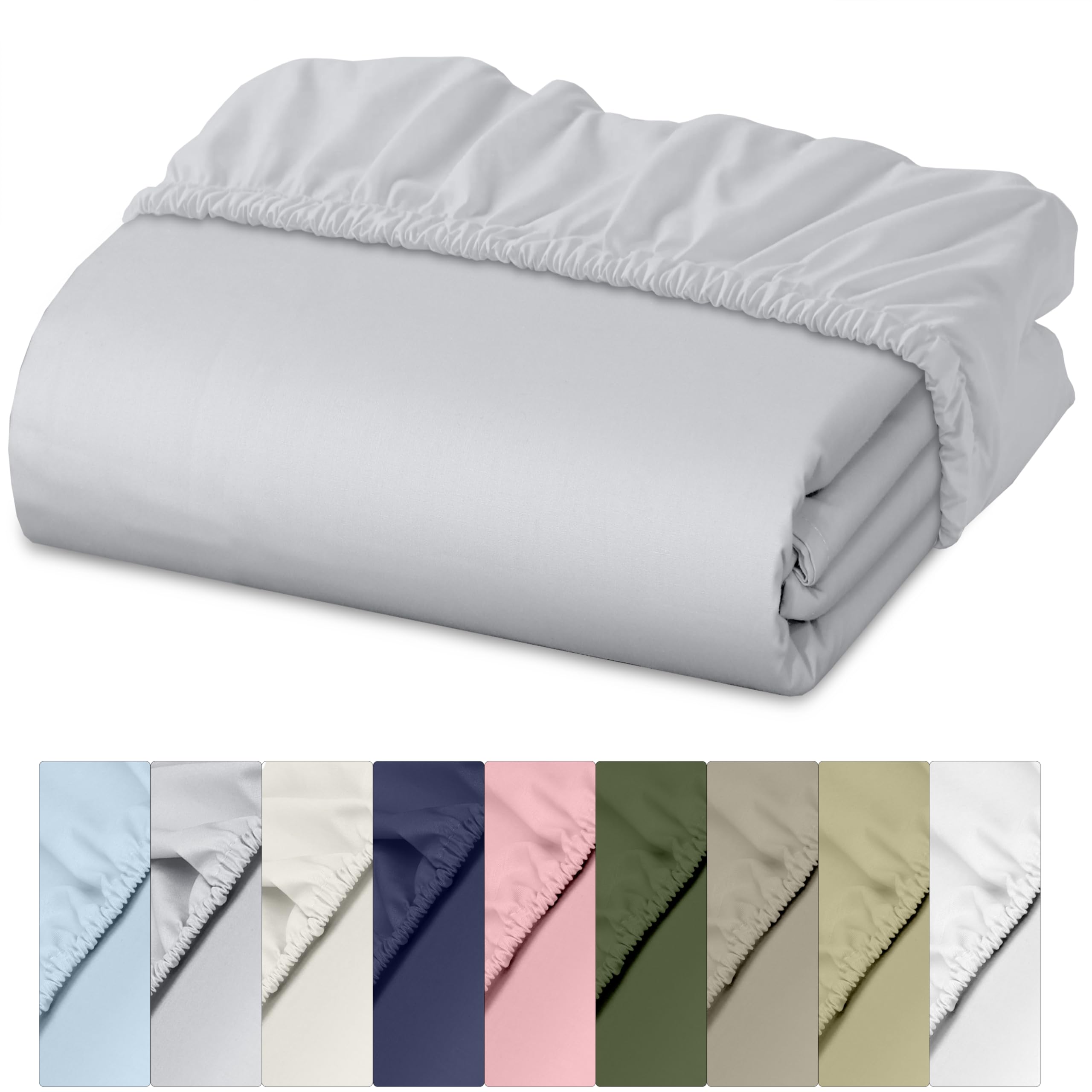 RUVANTI 100% Cotton King Fitted Sheet Only - Crispy Cooling Percale Sheets - Breathable & Durable King Size Fitted Sheet - Deep Pocket 16 Inches (Fits up to 18") - Light Gray - 1 Piece