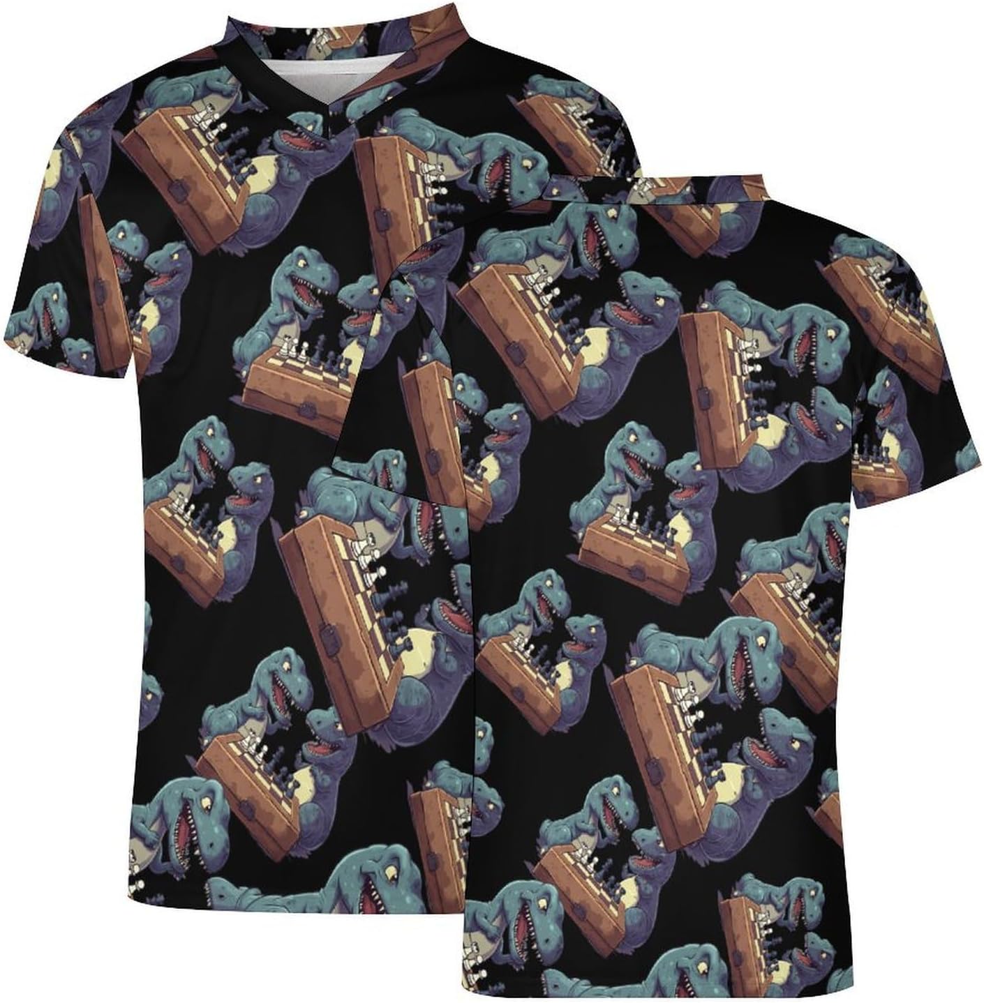 Dinosaurs Playing Chess Men's Running Shirts V Neck Short Sleeve T Shirt Football Jersey Sport Tops 6X-Large