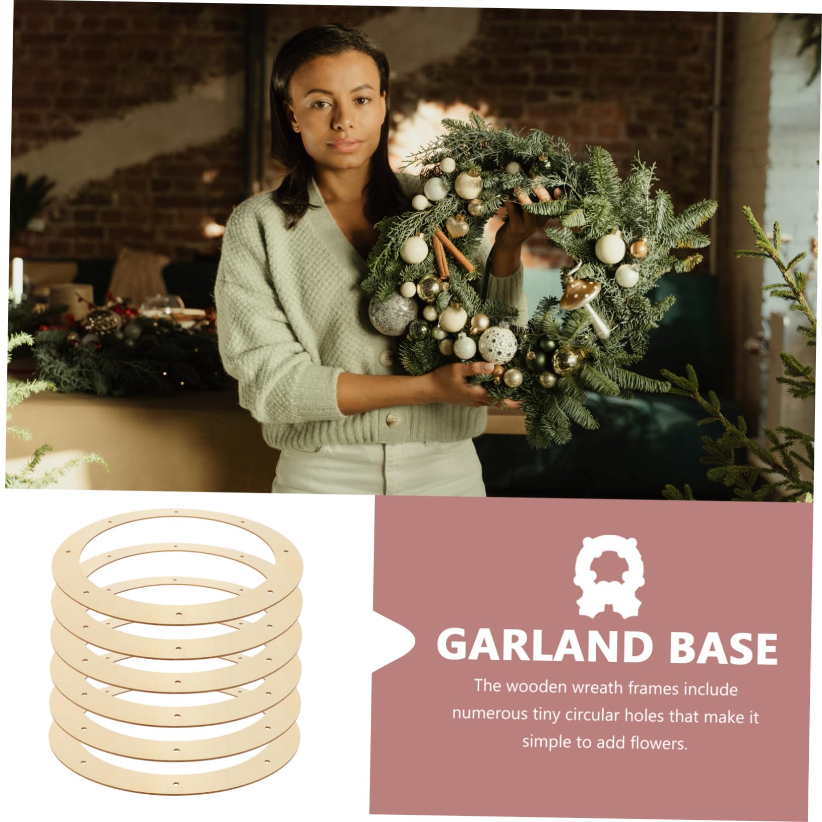 Lot De 6 Cadres Ronds En Bois Pour Couronnes - Diamètre 25 Cm, Support Décoration Rustique Et Loisirs Créatifs