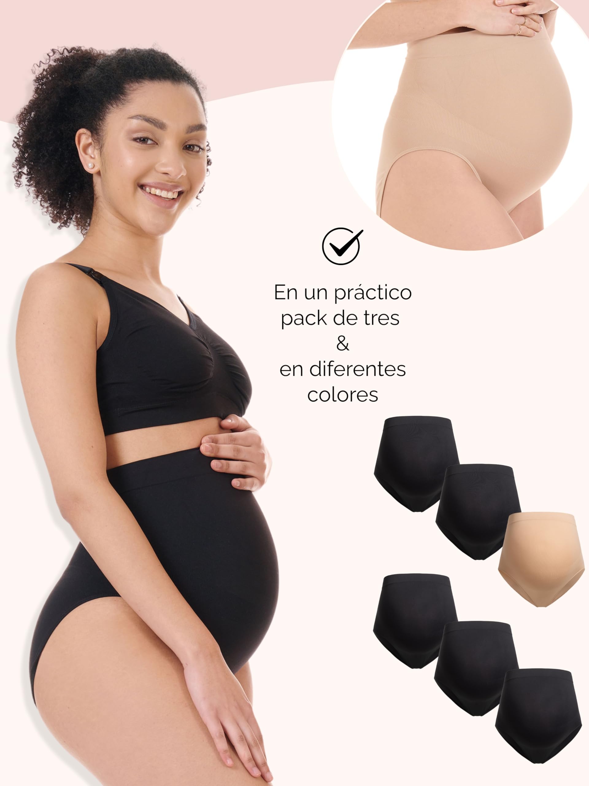 Herzmutter Braguita Premamá - Pack de 2 y 3 - Bragas de Maternidad - Ropa Interior Premamá - sin Costuras- 5820_5830