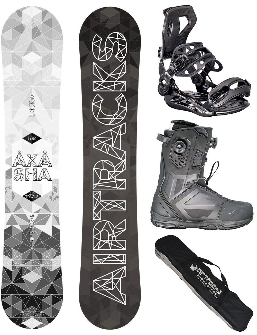 AIRTRACKS Snowboard Set Paquete Completo Tabla Akasha Wide Hybrid Rocker Hombre+Fijaciones Master+Botas+SB Bolsa Nuevo 152 157 159 162 cm