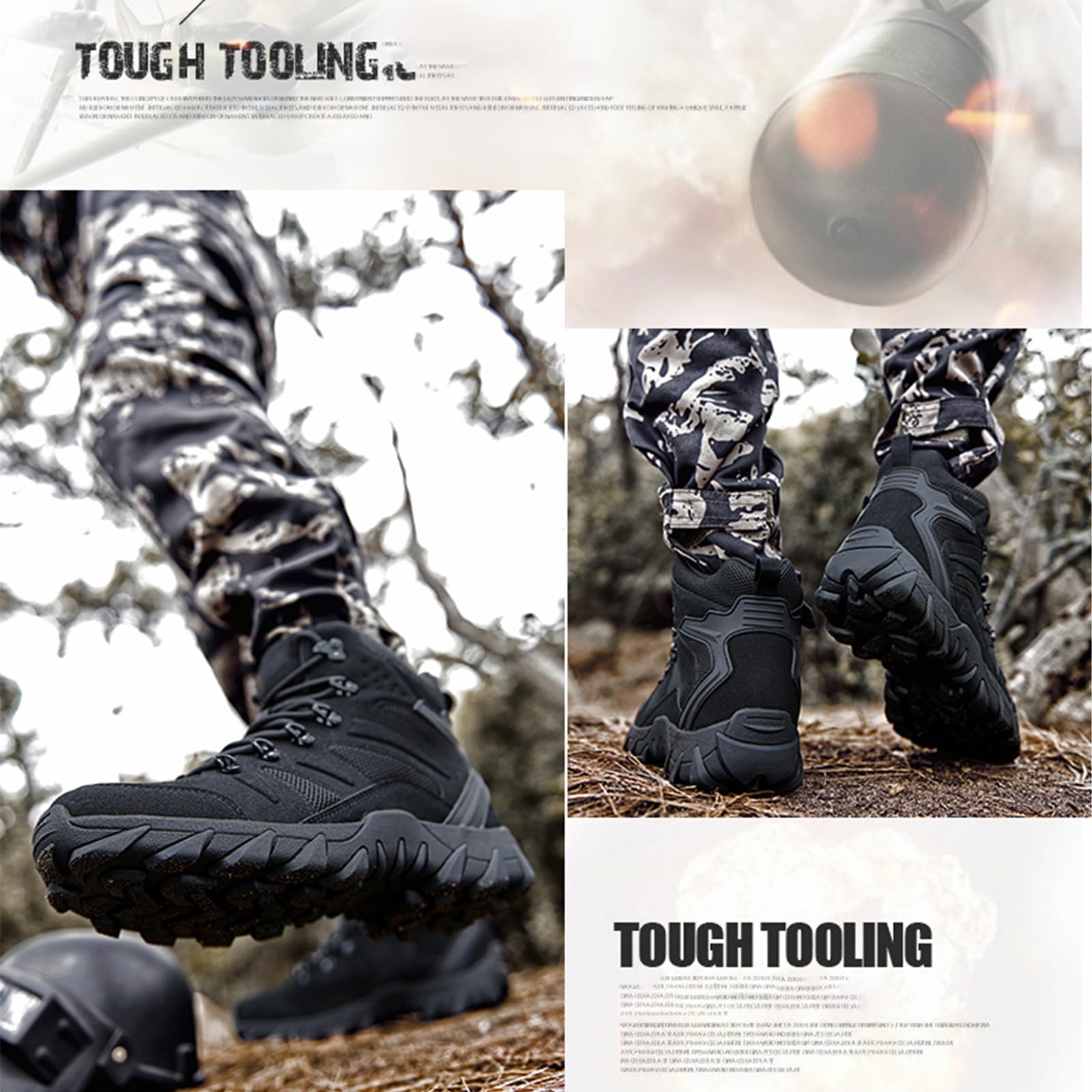 EGGDK Men's Suede Platform Lace Up Hiking Boots Breathable Mesh Tactical Work Boots Non-Slip Lug Sole Side Zipper Military Boots Outdoor Trekking Backpacking Trails Boot (Black,12,12)