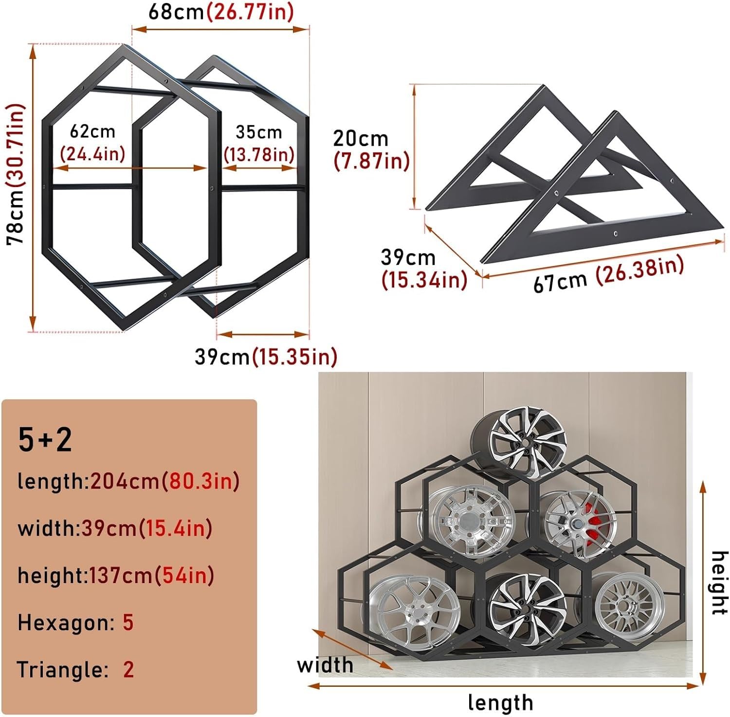 Support de Jantes pour Garage, Support de Jantes Triangulaire Hexagonal, Petit présentoir à pneus, Organisateur de Roue de Secours en Acier (Taille : D)