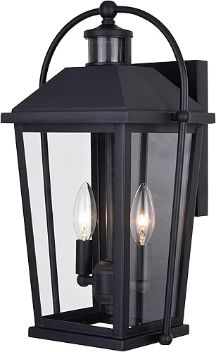 VAXCEL Lexington - Linterna de pared negra para exteriores, 1 luz del atardecer al amanecer, cristal transparente