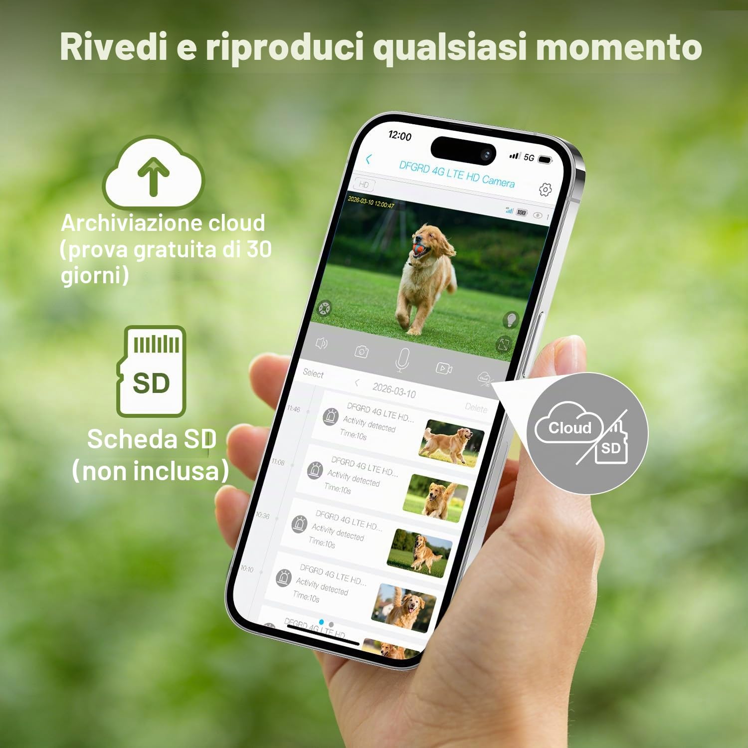 4G LTE Fotocamera con SIM e Pannello Solare, 2K PTZ 360° Telecamera Esterna, Batteria 10400mAh, Visione Notturna, Rilevamento PIR, IP66