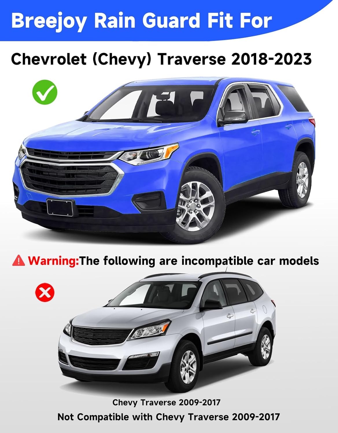 in-Channel Rain Guards Fit for Chevrolet (Chevy) Traverse 2018 2019 2020 2021 2022 2023, Window Rain Guards Visors Vent Visors Window Deflector Vent Shades Car Accessories -4 pcs