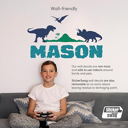 Miniatura 3 de Calcomanía de pared personalizada de dinosaurios aventureros, calcomanía de vinilo con nombre personalizado, nombre personalizado para niños,