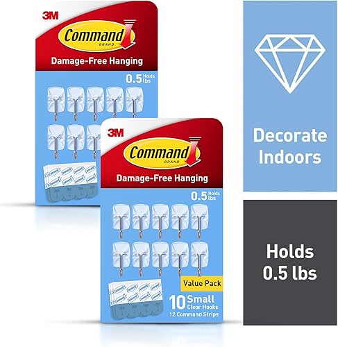 Miniatura 2 de Command Ganchos pequeños de alambre transparente, 20 unidades con 24 tiras, adhesivo sin daños para colgar en la pared y almacenamiento, soporta