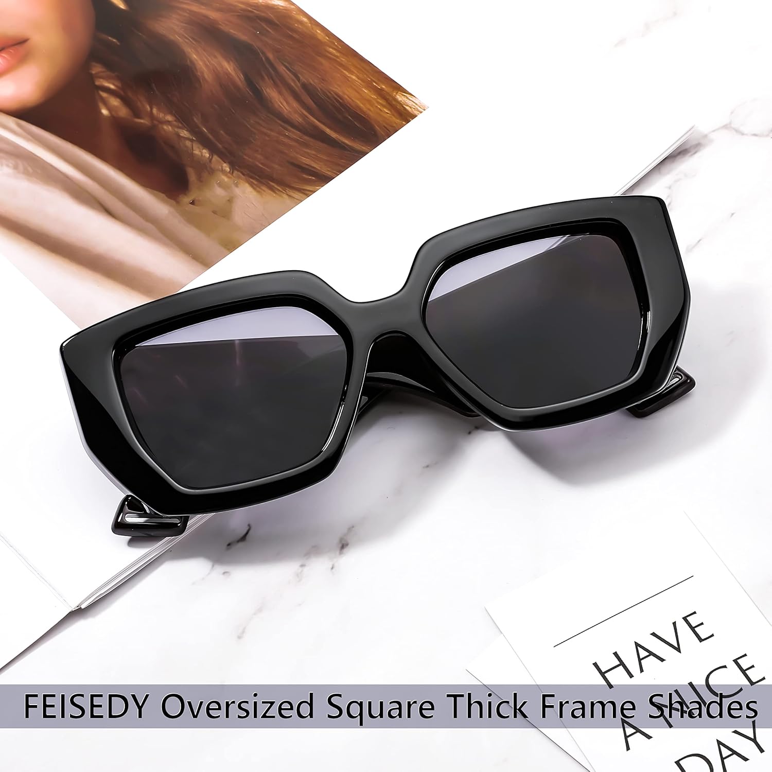 FEISEDY Oversized Square Sunglasses for Women Men Thick Frame Shades B4074 - Image 6
