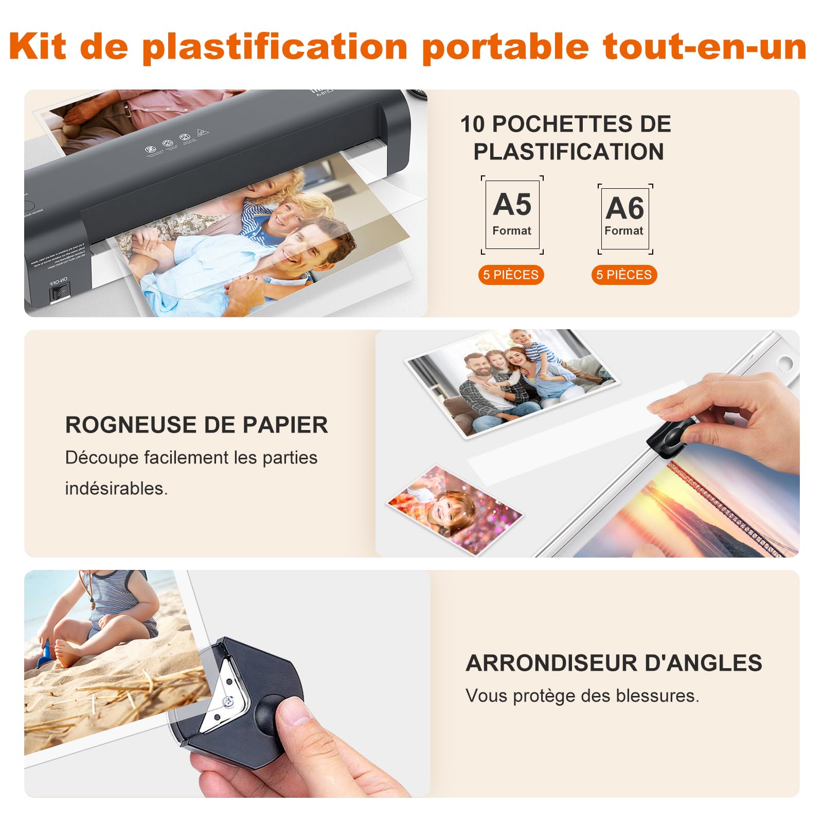 Bonsaii Plastifieuse A3, Kit de Plastification 5 en 1, Technologie Anti-Bourrage, Système NTC, 80-125 Microns, Idéal pour Photos et Documents à l'École et au Bureau (L318-A)