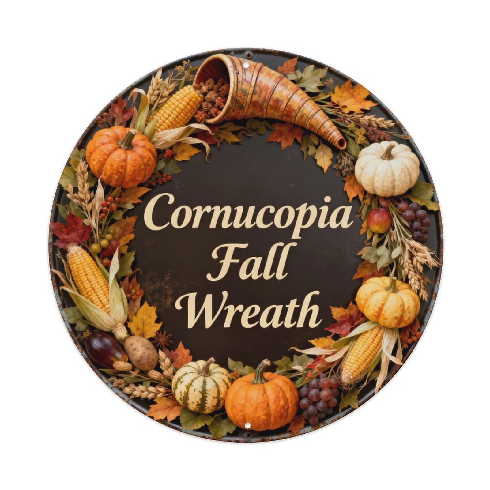 Cornucopia Thanksgiving Wreath Metal Tin Sign Plaque