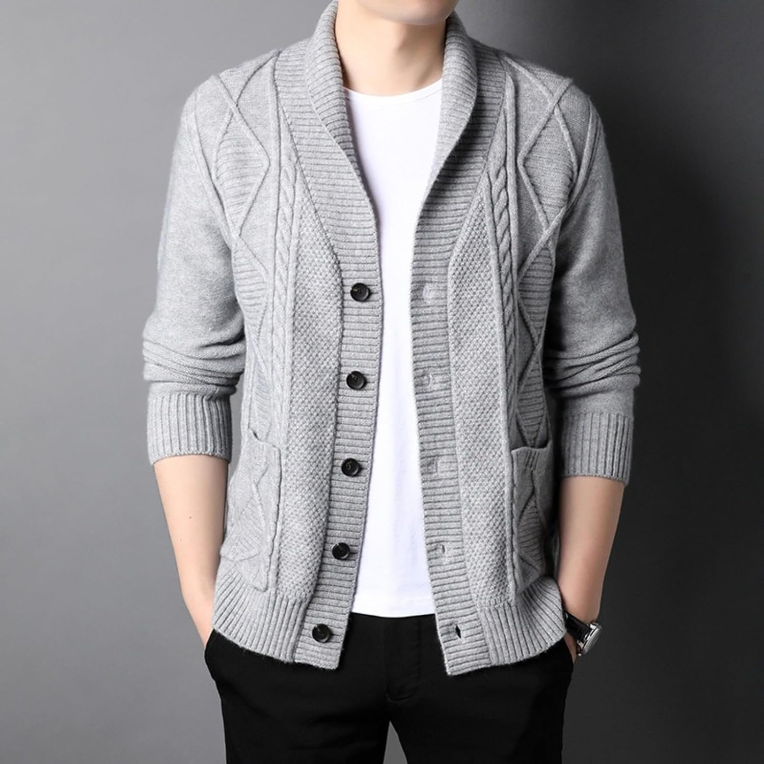 Men's V-Neck Button Cardigan, Casual Long Sleeve Knit Sweater for Spring Fall