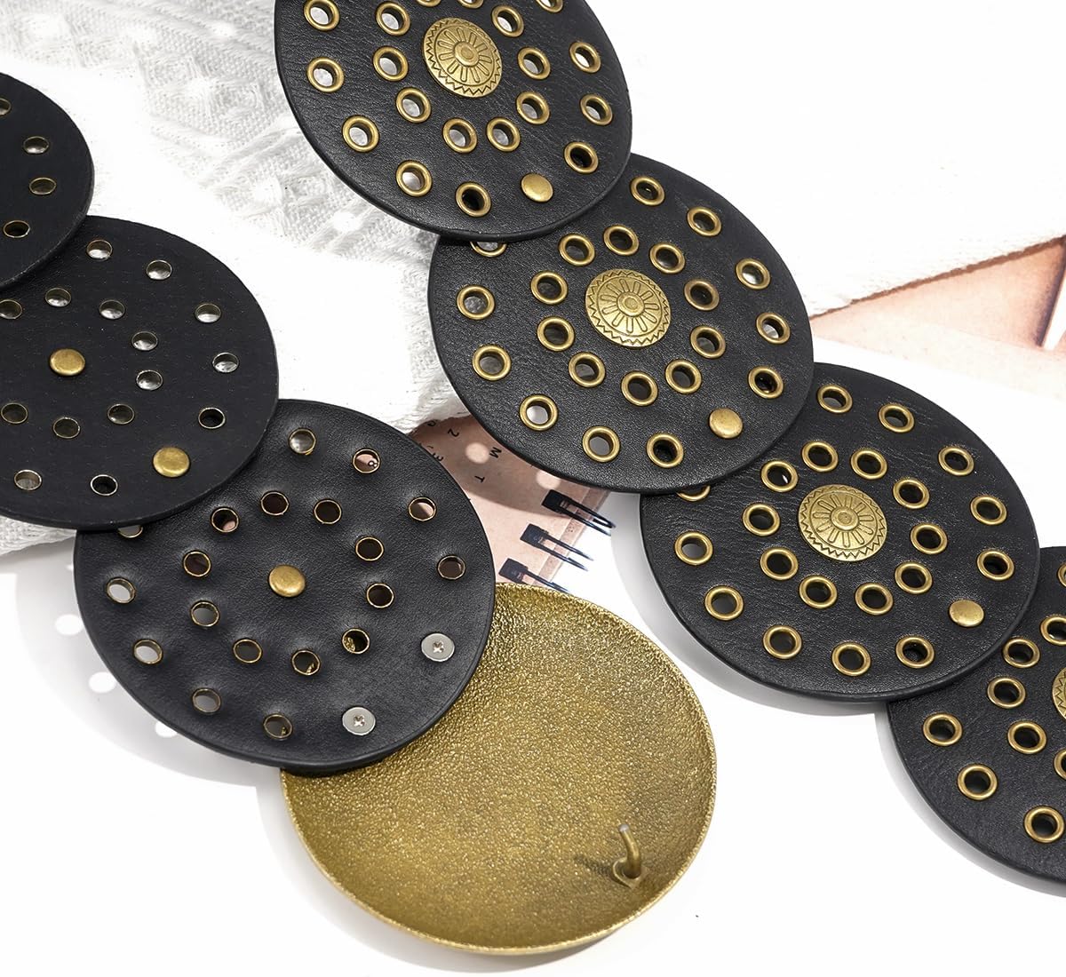 Wide Disc Belt for Women Vintage Hollow Boho Leather Belt Western Chunky Waist Belt Cowboy Metal Buckle Concho Belts - Image 4