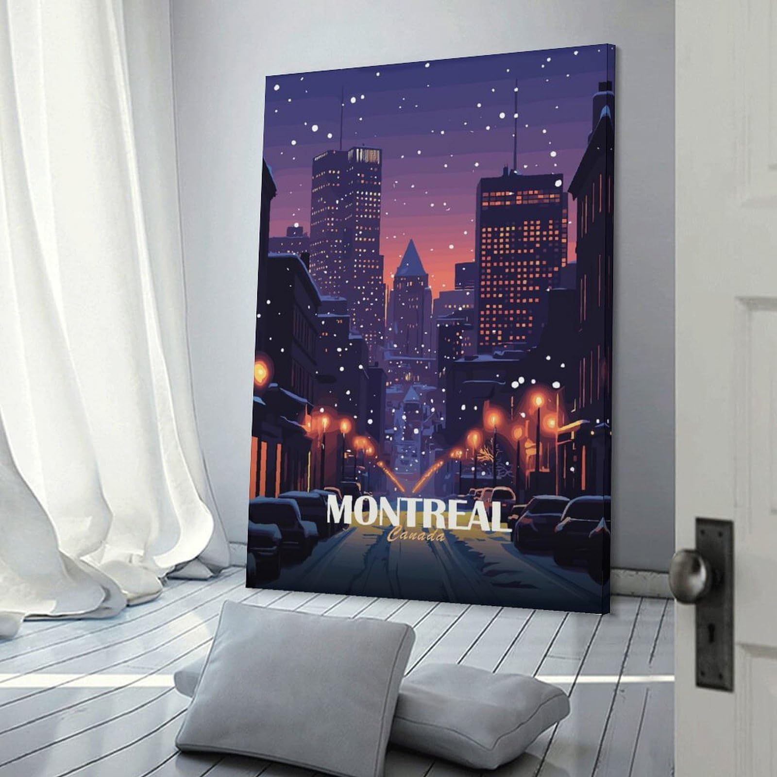 Junmoney Montreal Canada Winter Cityscape Decorative Wall Artwork 20x30inch(50x75cm), for New Homes, Bedrooms Or Workspaces, A Wall Art Gift for Fresh Interiors