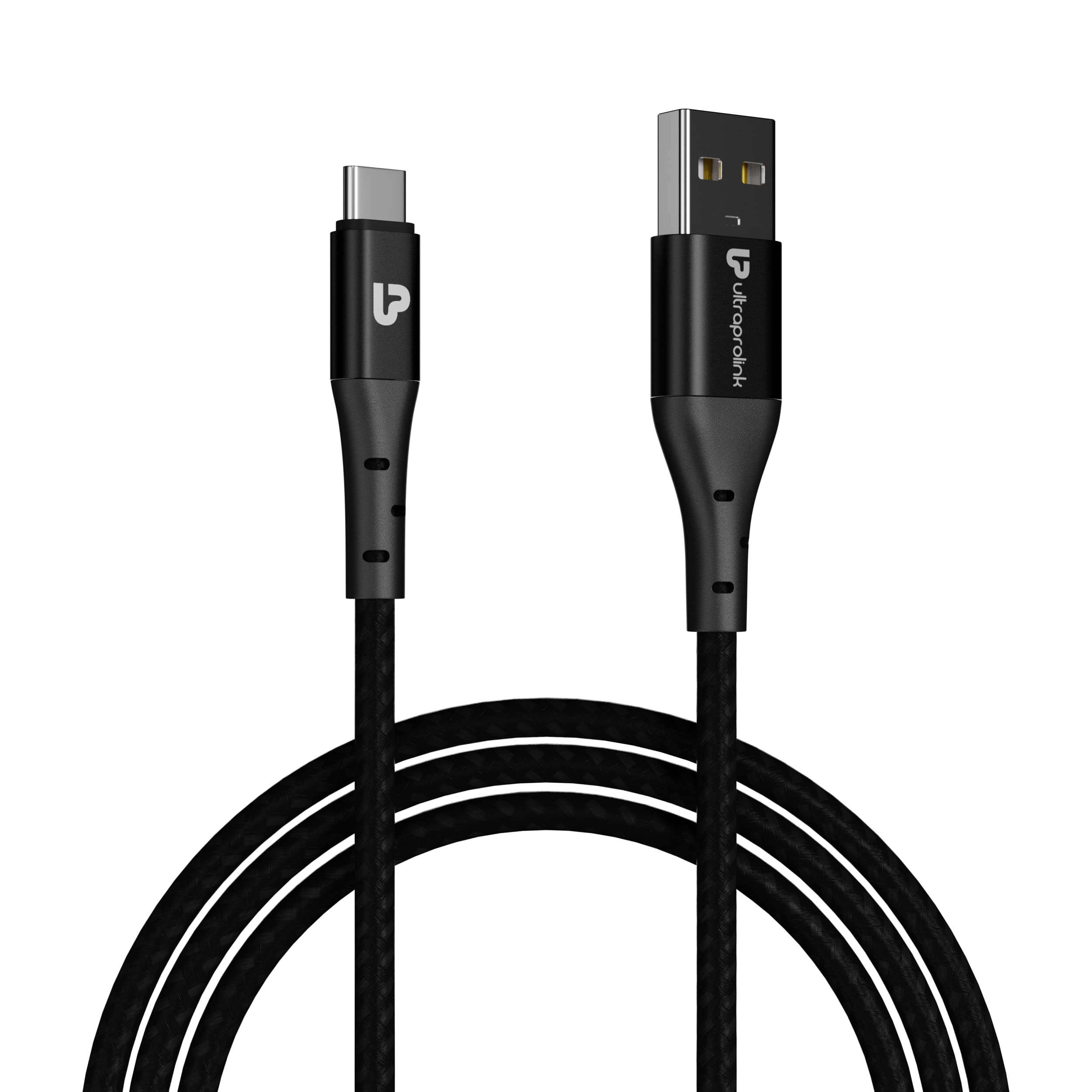 ULTRAPROLINK 65W Fast Charging Cable | USB - Type C | 1.5m | High Speed & Stable Data Transfer | 480mbps | Durable & Tangle-Free | Nylon Braided With Zync Alloy Metal Cable| UL1097BLK-0150 |Zoom|Black