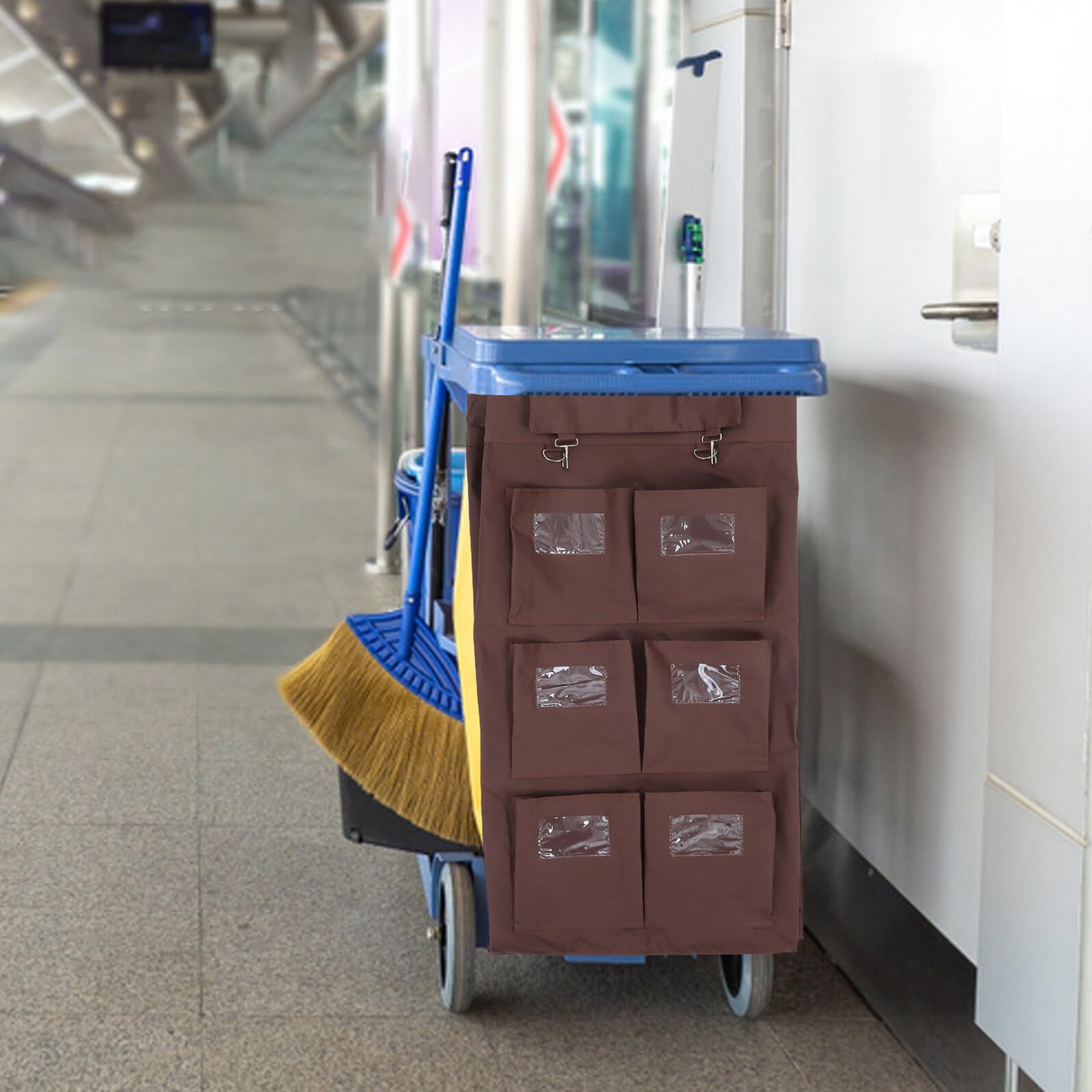 OUNONA Bolsa Rectangular para Carrito de Limpieza con Seis Bolsillos Gran Capacidad para Recogida de Basura y Organización de Suministros Resistente y Fácil de Limpiar para Hoteles y