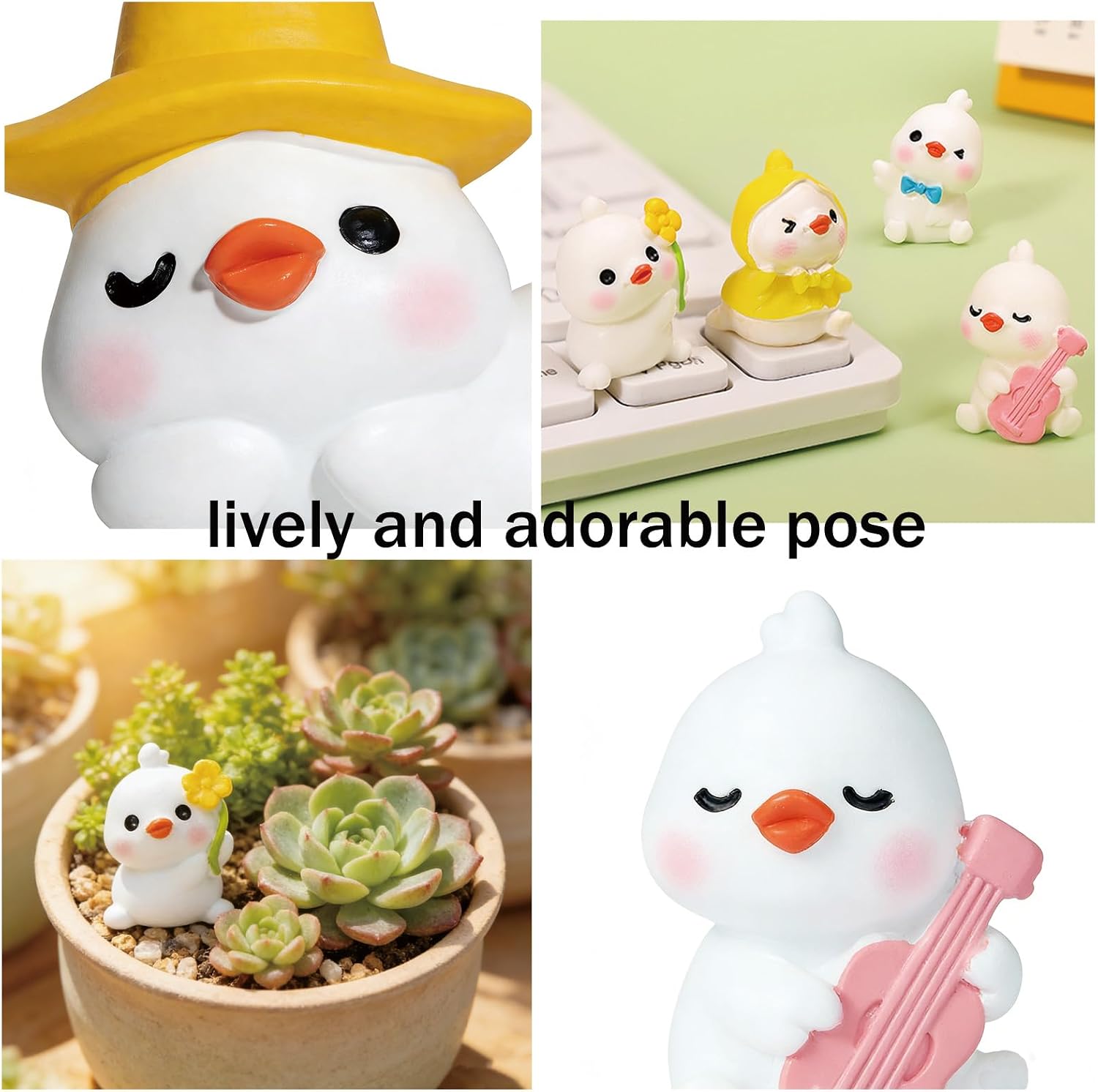 Car Dashboard Decor for Women, Cute Kawaii Mini Duck Car Accessories Set | 11PCS Non-Slip Heat Resistant Car Interior Accessories Ornament, Comes with traceless stickers, for Car/Truck/Office Desk