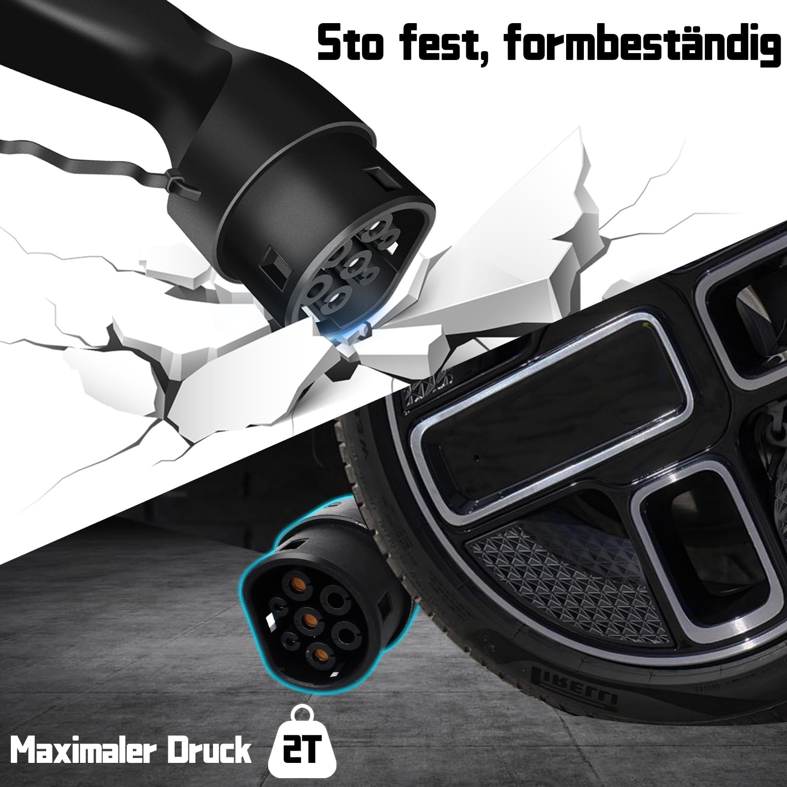 EV Ladegerät Typ 2 Schuko Stecker 8/10/16Amp Einstellbare Strom, 6M TPU Ladekabel Tragbare EV Autos Ladestation 3.68KW Wallbox für alle Elektrofahrzeuge & Plug-in-Hybrid-Autos