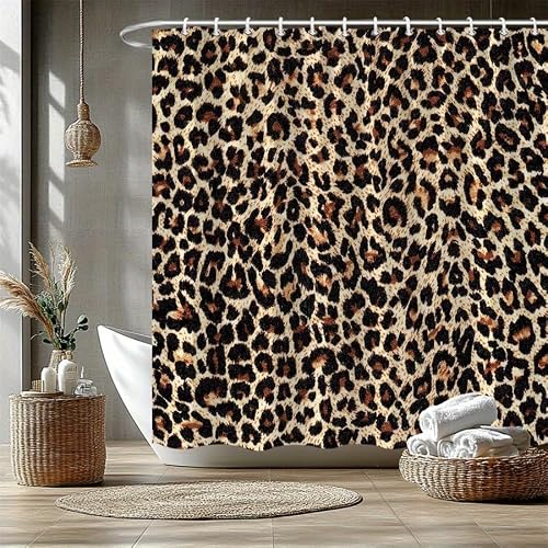 SPXLUCAU Classic Leopard Print Shower Curtain Elegant Fabric Design, for Bold Bathroom Decor, Bathtub Partition Privacy Protection(200x200cm/79x79in(WxH)