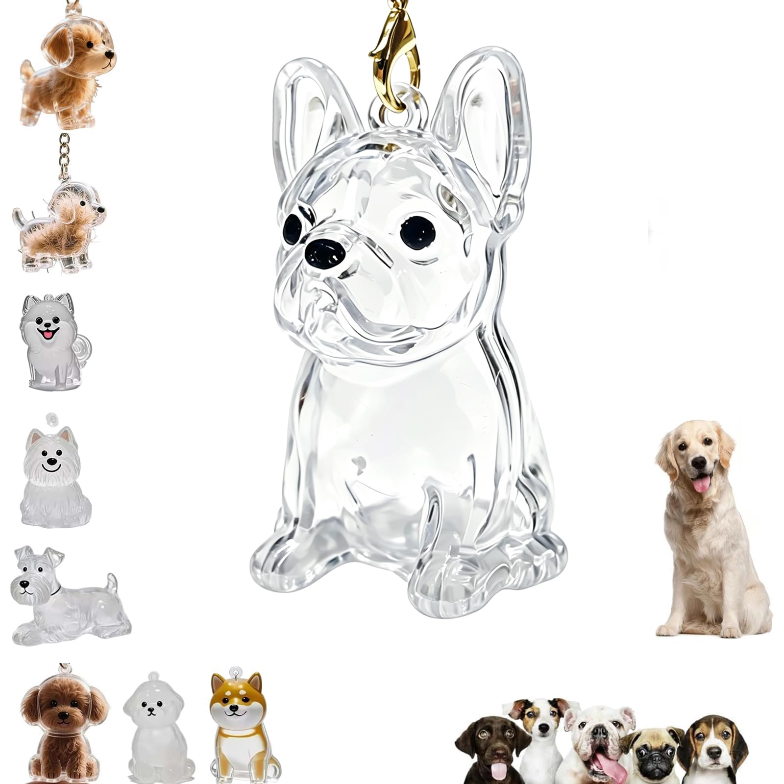 sencdfly Dog Hair Collector Keychain Charm Memorial Storage Box,Pet Hairs Keychain,Pet Fur Keepsake Capsule Pendant, Frenchie, Large