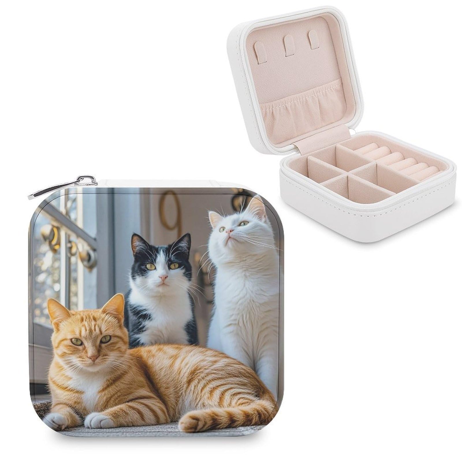 LZQPOEAS Cat-jpg Jewelry Box Mini Jewelry Travel Case Trendy Stuff Ring Box Custom PU Leather Jewelry Boxes Portable Jewelry Case Earring Storage Organizer for Girls Women