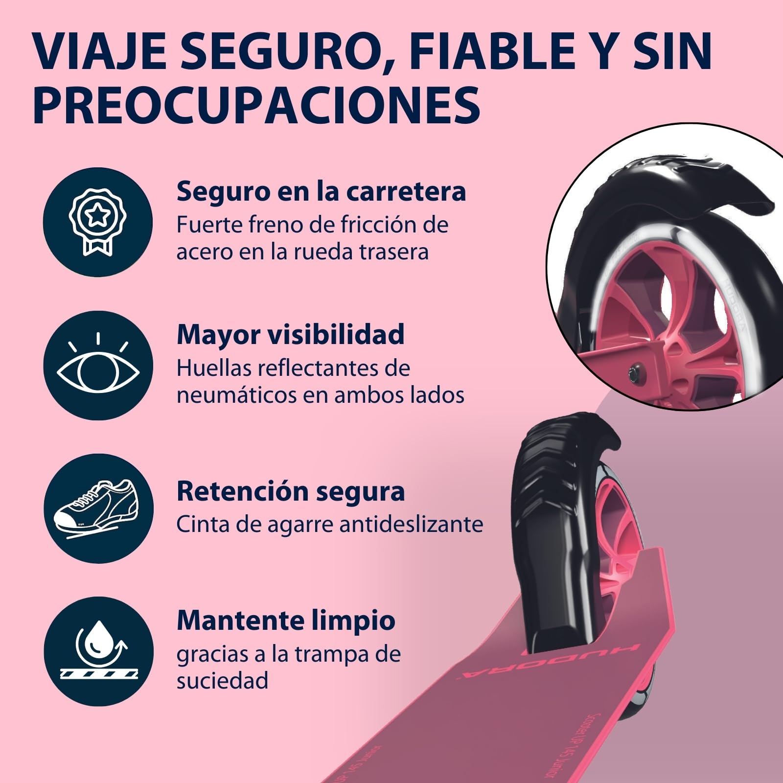 HUDORA Scooter Up 145 Junior - Patinete infantil seguro a partir de 3 años - Patinete urbano plegable con ruedas de 145 mm - Patinete ajustable en altura para niños y niñas de hasta 60 kg, pixie/berry