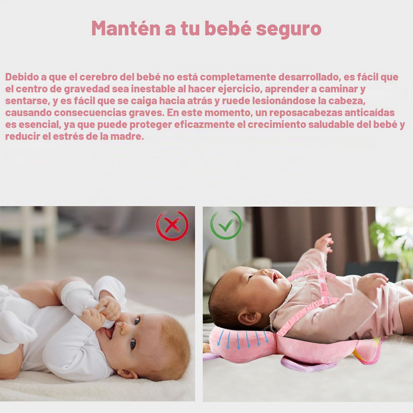 Protector Cabeza Bebe, Mochila Protectora Cabeza Bebé Anticaida Almohada Seguridad Protección Espalda Cojín Suave Ajustables Transpirable para Edad 4-24 Meses Bebé Aprende Gatear y Caminar