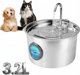 Fonte de Água pra Gato, Bebedouro para Gatos Silenciosa Inox Carvão Ativado LED Indicador Fonte De Água para Cães e Gatos (3,2L, TY60)