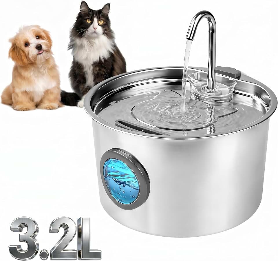 Fonte de Água pra Gato, Bebedouro para Gatos Silenciosa Inox Carvão Ativado LED Indicador Fonte De Água para Cães e Gatos (3,2L, TY60)