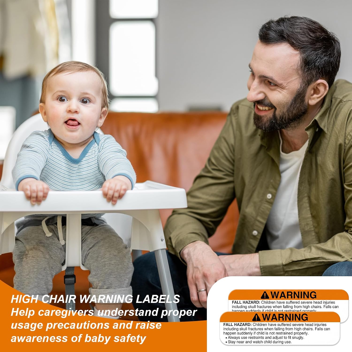 20 Pcs High Chair Warning Labels - 7 x 2 Inch Vinyl Fall Hazard Safety Stickers for Baby High Chairs, Seats