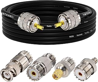 YOTENKO Ham Radio Cable,RG58 Coaxial Cable 25ft,UHF PL259 Male to Male Cable + UHF SO239 Female to SMA/UHF/BNC Adapter 4-Pack for CB Radio Antenna,Ham Radio,SWR Meter,HF Radio