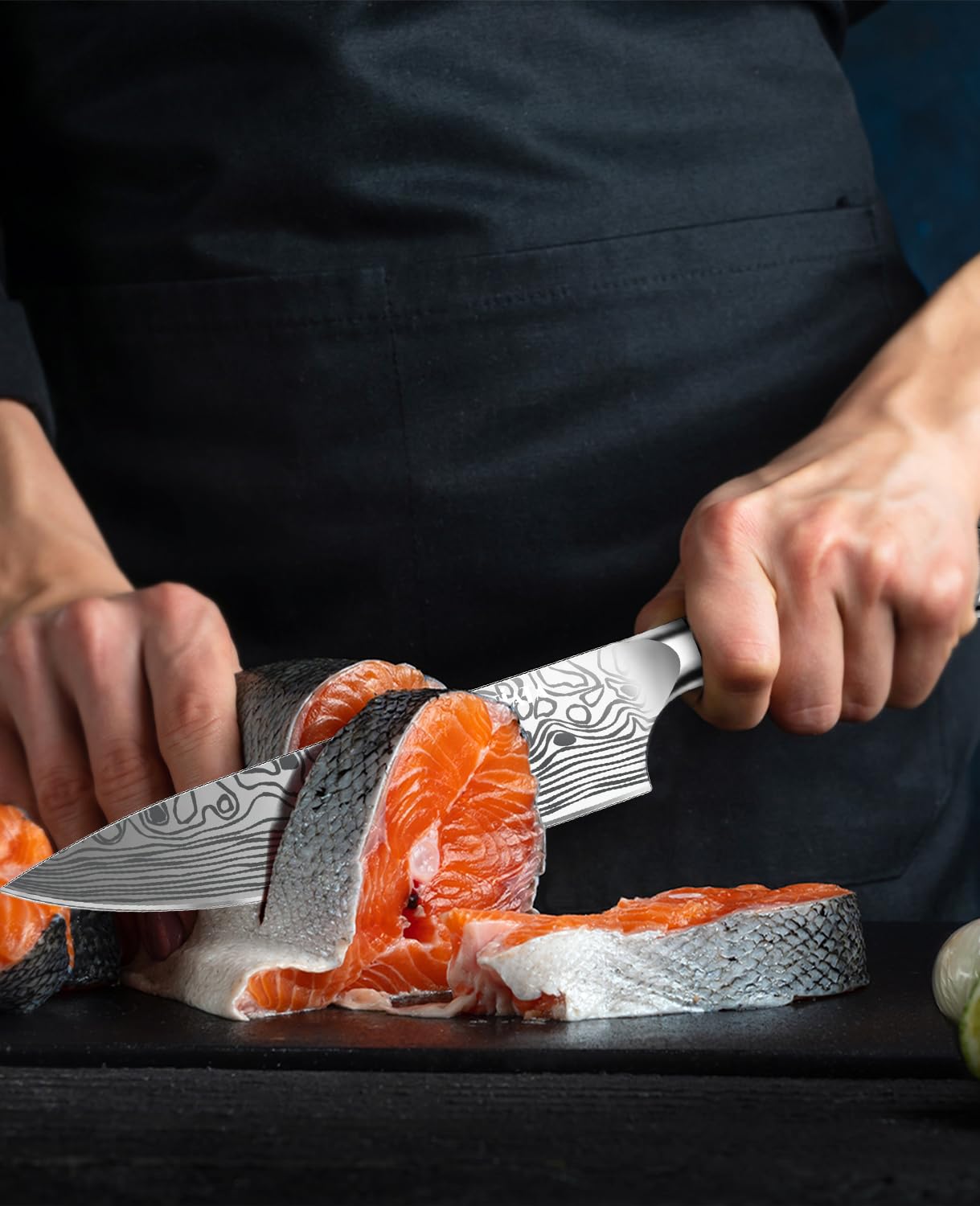 MOSFiATA 8" Super Sharp Professional Chef's Knife with Finger Guard and Knife Sharpener, German High Carbon Stainless Steel EN1.4116 with Micarta Handle and Gift Box — Amazon image 2