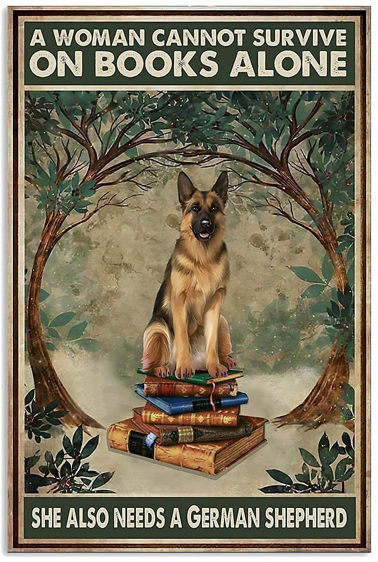 Aperiy Tin Sign018 Metal Sign Woman Loves German Shepherd And Book Poster Art Posters And Prints 8X12inch Decorative Signs And Plaques