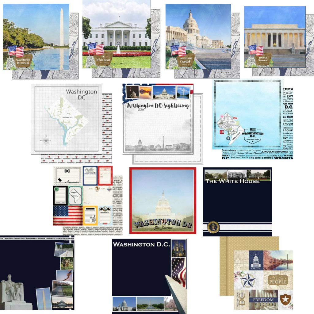 Custom Bundle - 13 Washington D.C. Travel Vacation Themed 12" x 12" Scrapbook Papers - Various Brands