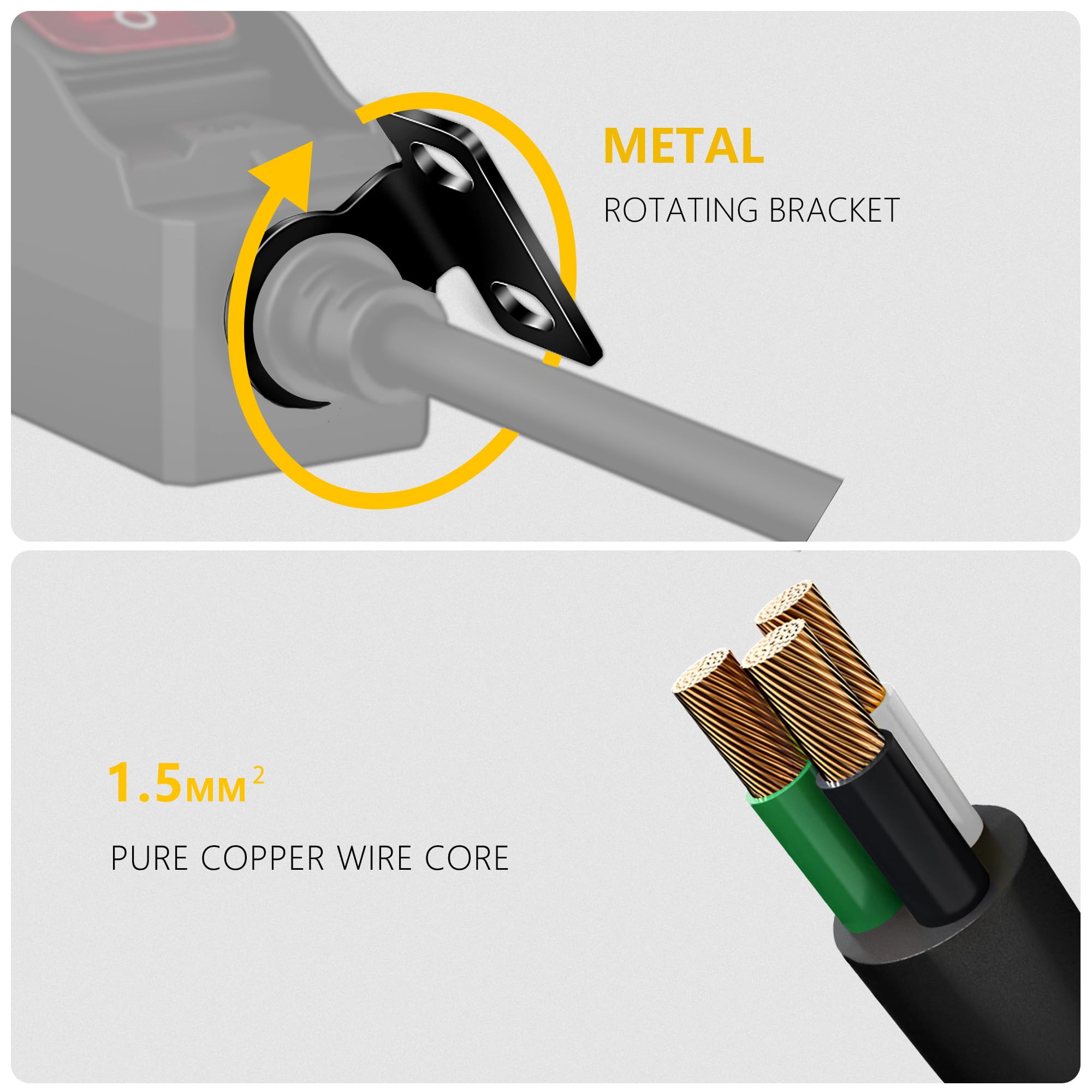 Cable de extensión con interruptor de encendido/apagado, cable de extensión para exteriores de 3 clavijas, interruptor en línea impermeable con agujeros fijos, resistente 125 V para soldador,
