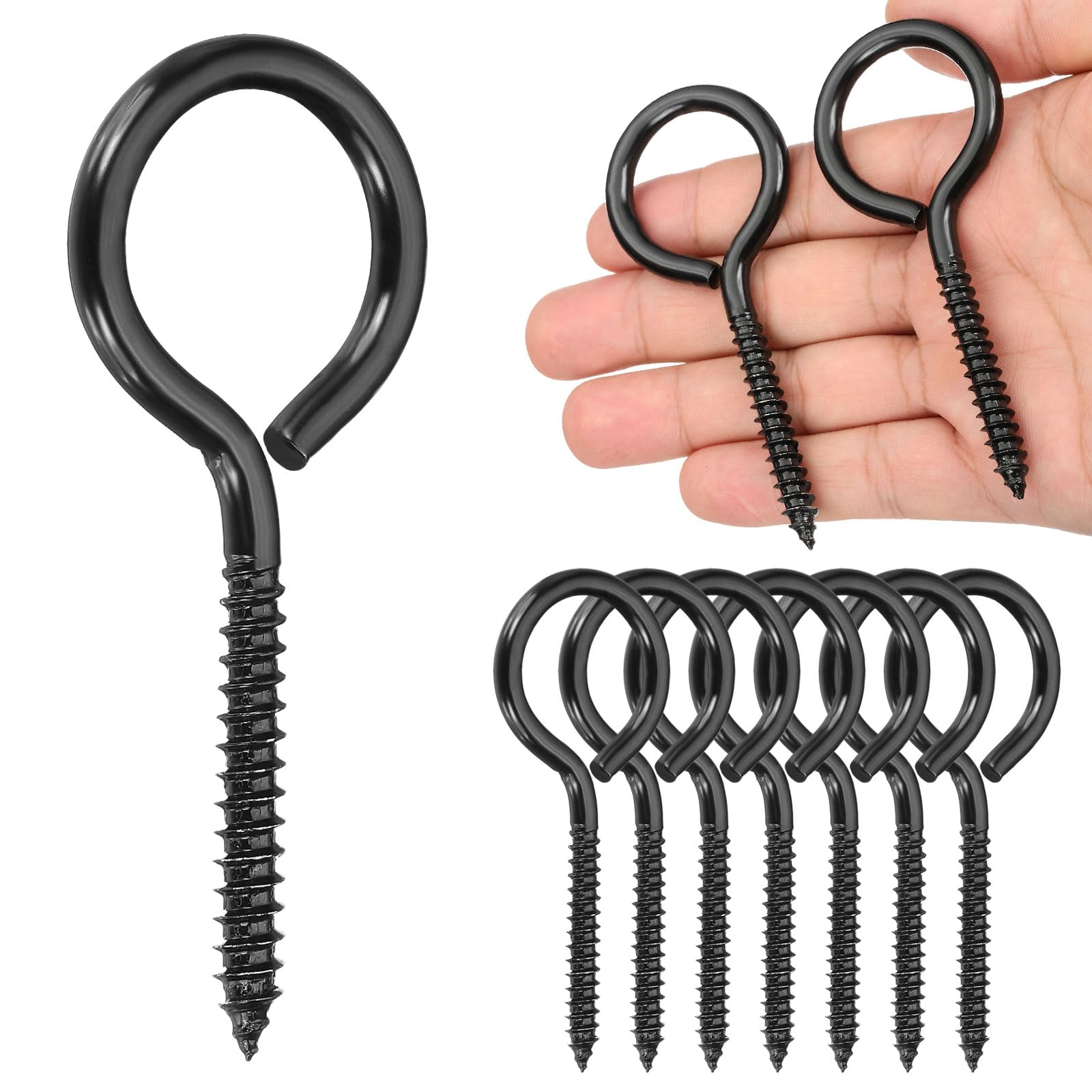 sourcing map 8Pcs Screw Hooks Eyes, M6x90mm/3.5Inch 304 Stainless Steel Heavy Duty Eye Bolts Screw, Self Tapping Eye Bolts Closed-End Indoor & Outdoor for Hanging Artwork, Black