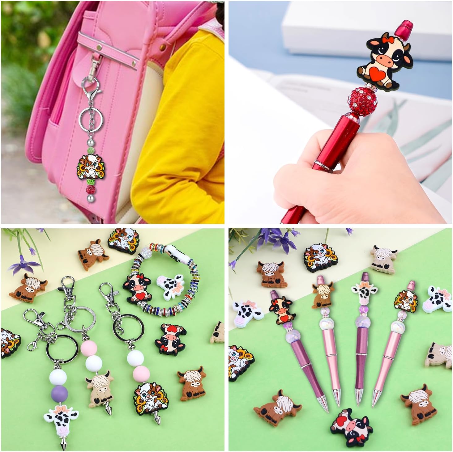 20 Pcs Cow Silicone Focal Beads, 5 Styles Highland Cattle Focal Beads Bulk, Cartoon Yak Shape Silicone Bead for Pens Keychains Lanyards Jewelry Necklaces Bracelets DIY Crafts - Image 6