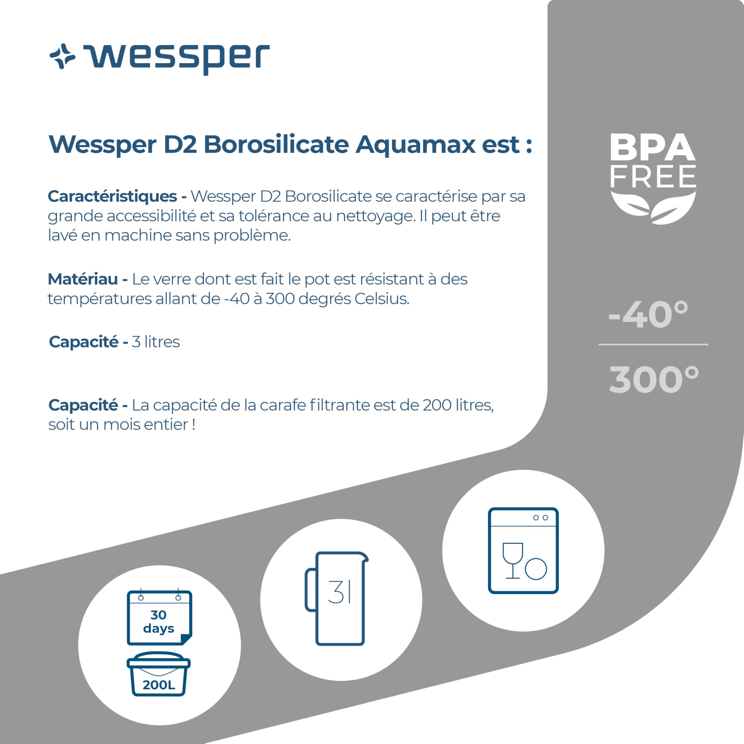 Wessper Carafe Filtrante en Verre 3L avec deux Filtres Eau, Compatibles avec Brita Maxtra, Brita Maxtra Plus, Kit Carafe avec 2 Cartouche Filtrante - Noir