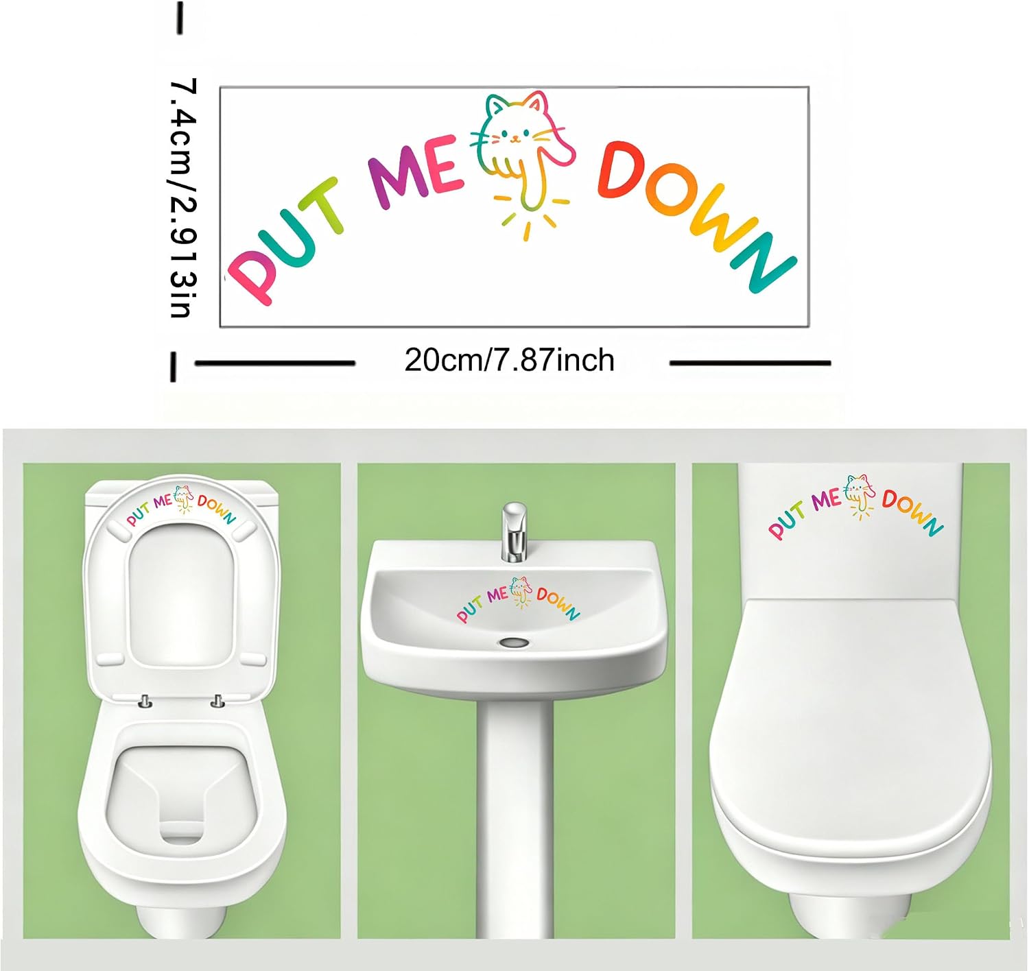 2Pcs Funny Put Me Down Vinyl Toilet Seat Decal, Waterproof Removable Bathroom Lid Reminder Sticker, Humorous Restroom Decor Sign for Him Men Husband Couples Housewarming Gift (Colorful)