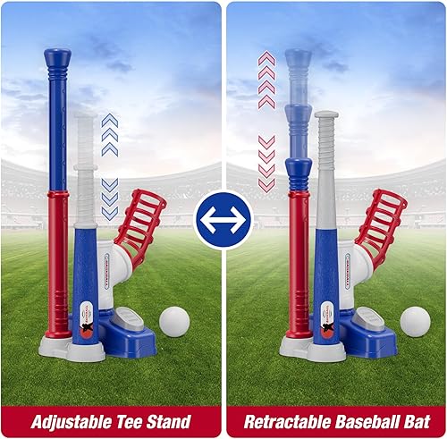 Miniatura 5 de Tball - Juego de pelota para niños pequeños de 3 a 5 años, juego de pelota con máquina de lanzar/camiseta de bateo ajustable/bate de béisbol