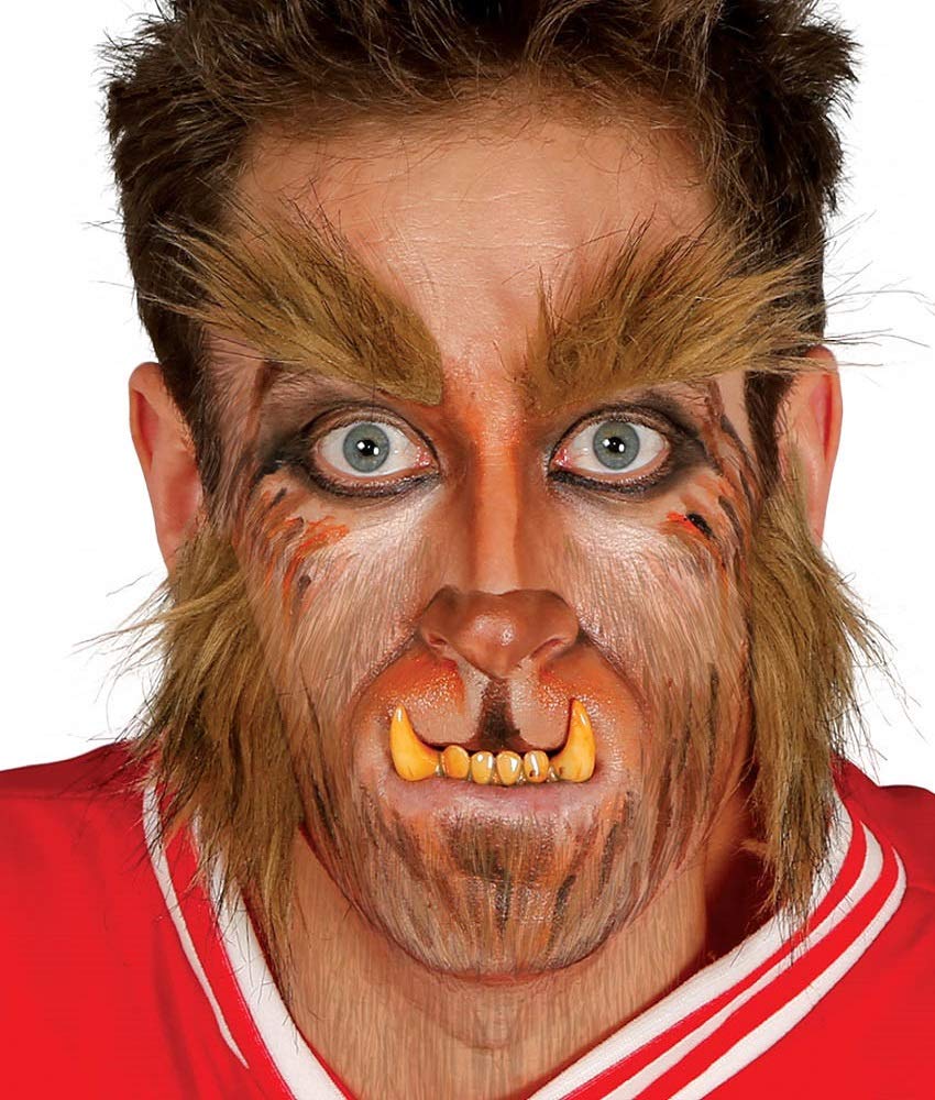 shoperama Werewolf sideburns and eyebrows set for sticking on fur wolf man demon monster, Brown/Beige/Black