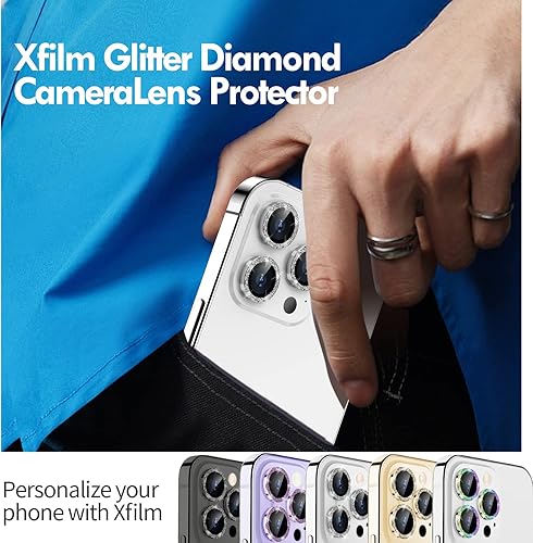Miniatura 73 de Xfilm Protector de lente de cámara Bling para iPhone 14 Pro/14 Pro Max, dureza 9H a prueba de rayones, protector de anillo individual de metal