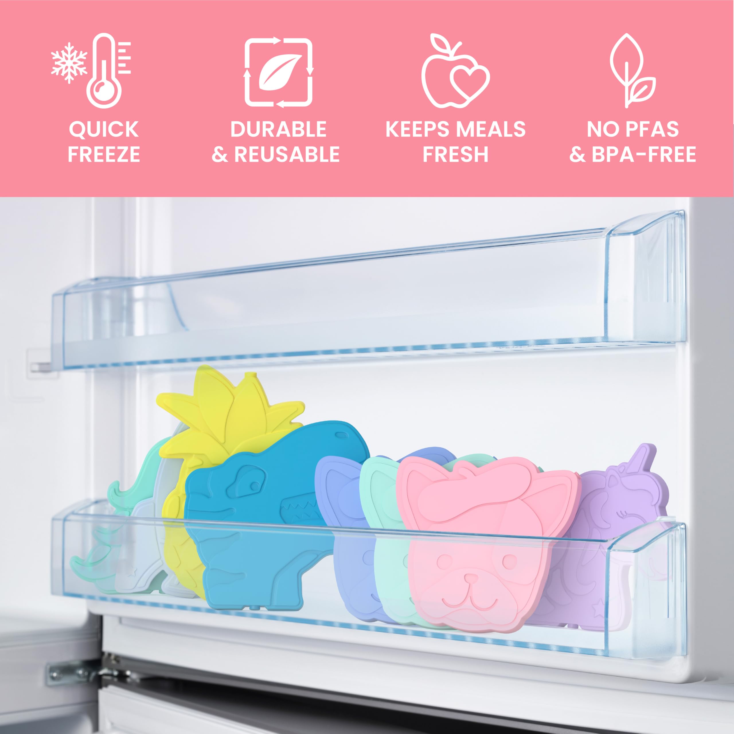 Bentgo® Buddies wielorazowe opakowania na lód – wąskie opakowania na lód do pudełek na lunch, toreb na lunch i chłodziarek – wielokolorowe 4-pak (szczeniak)