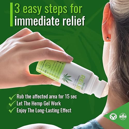 Miniatura 3 de Rollo de cáñamo natural y potente, para molestias articulares y musculares, espalda, cuello, rodilla, hombros caderas. Fórmula con extracto de